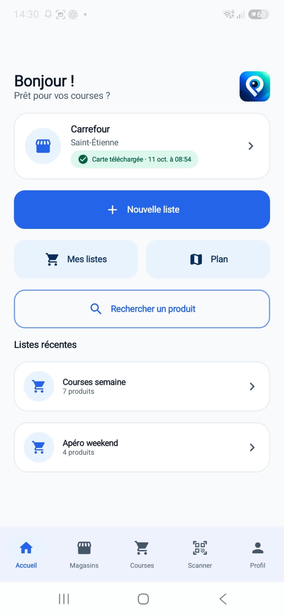 Écran de l’application EyeWay