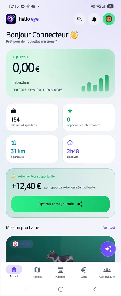 Écran de l’application Hello Eye