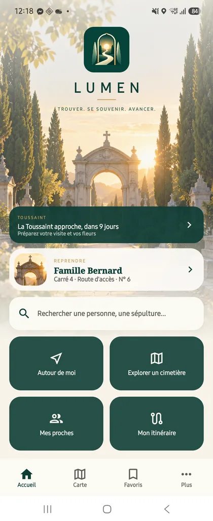 Écran de l’application Lumen