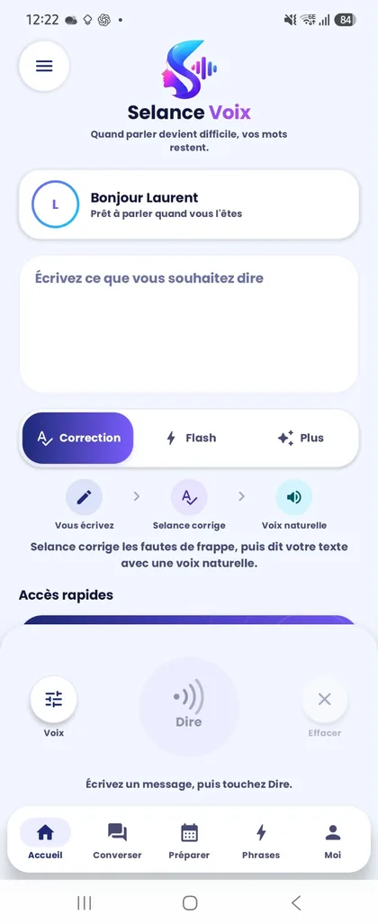 Écran de l’application Selance Voix