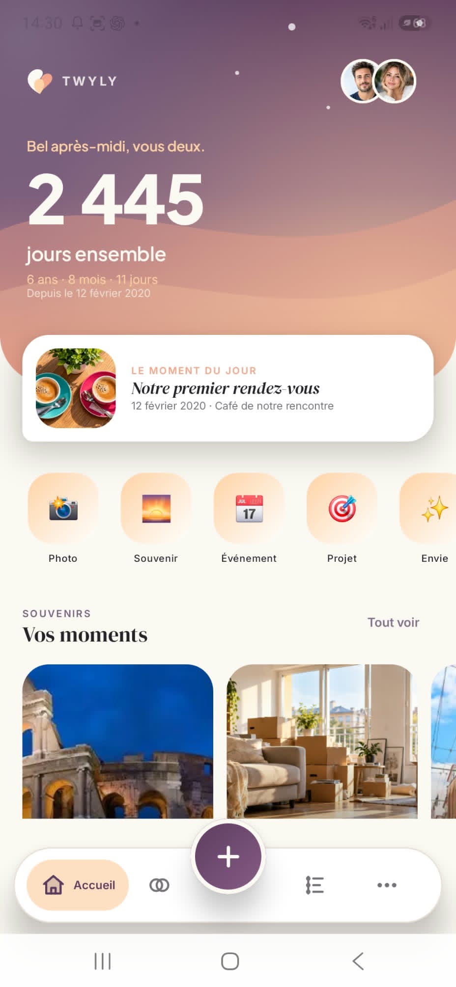 Écran de l’application Twyly