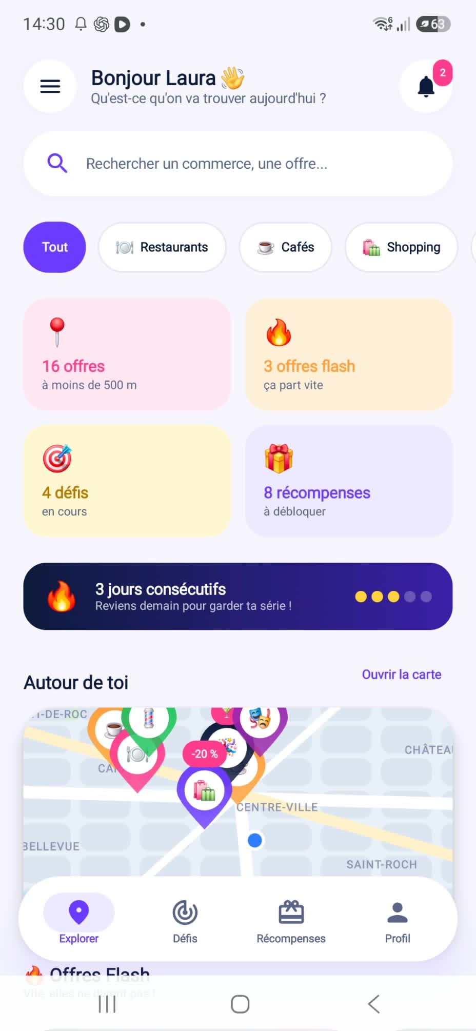 Écran de l’application Wizou