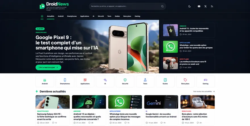 Site éditorial DroidNews consacré à Android et aux nouvelles technologies