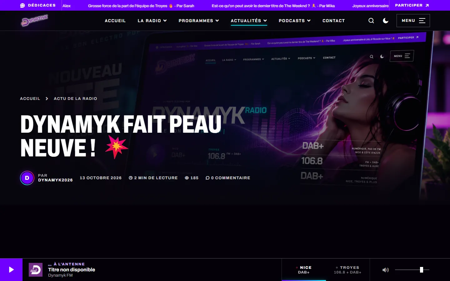 Page article : réactions, commentaires et lecteur persistant