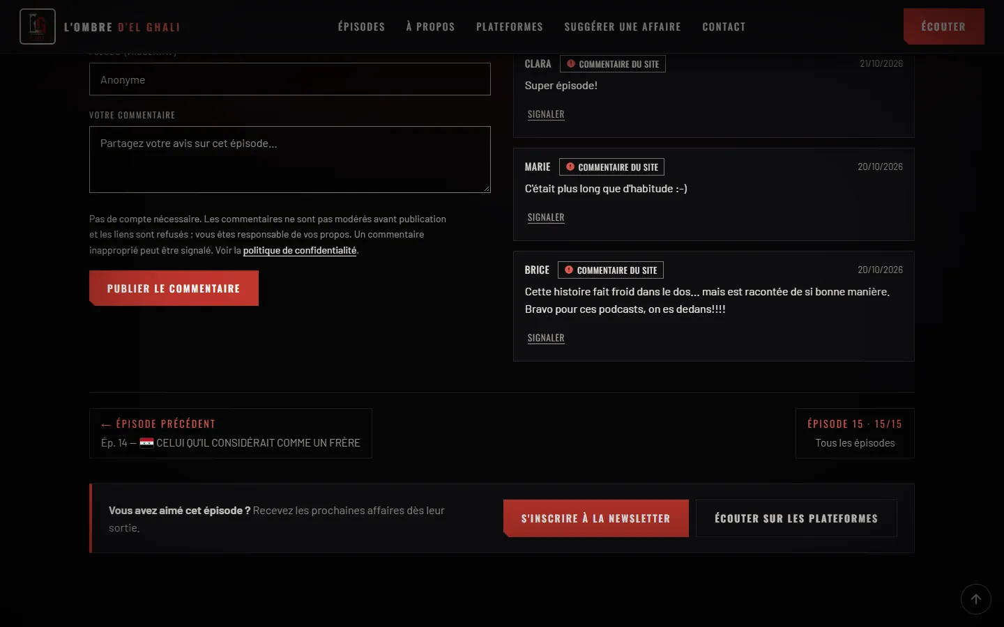Commentaires sans compte et navigation entre épisodes