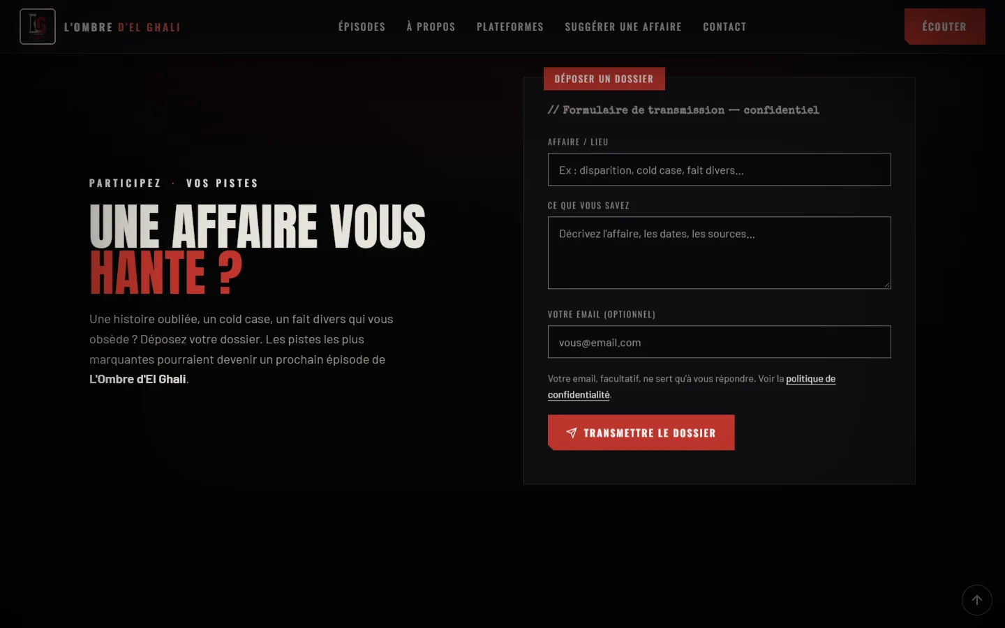 « Une affaire vous hante ? » : le formulaire de dépôt de dossier
