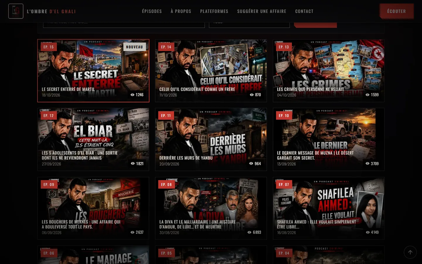 Tous les épisodes, avec leur visuel et leur nombre de vues