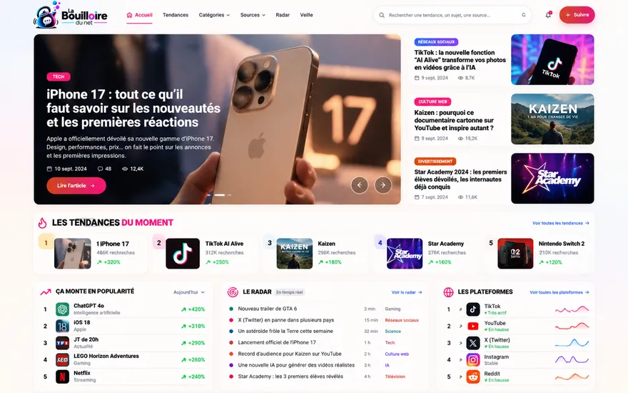 Site La Bouilloire du Net consacré aux tendances et au buzz sur Internet