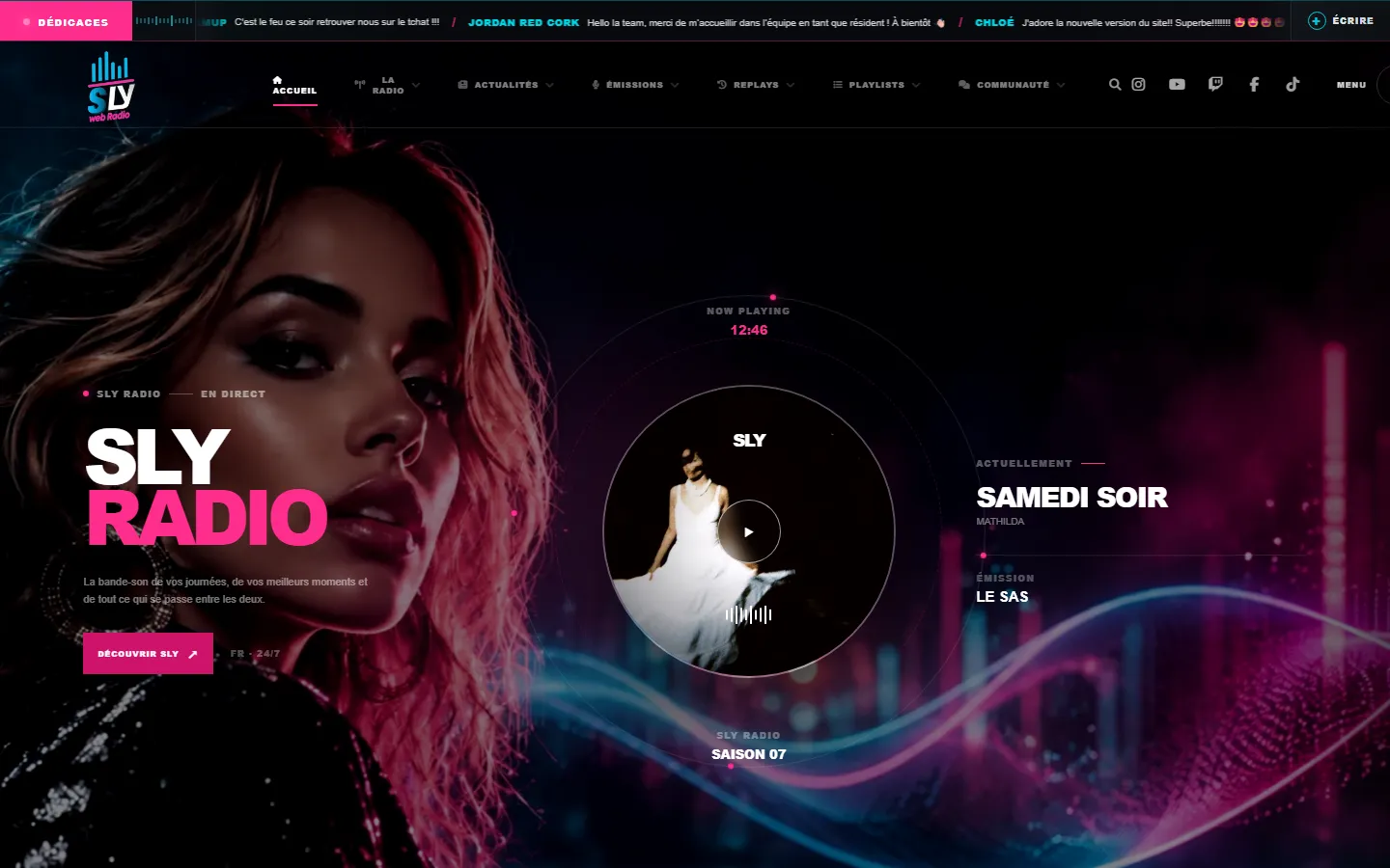 Site de SLY Radio : lecteur en direct et titre en cours de diffusion