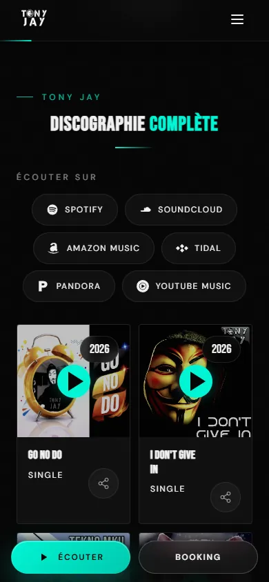 La discographie et la barre d’actions sur smartphone